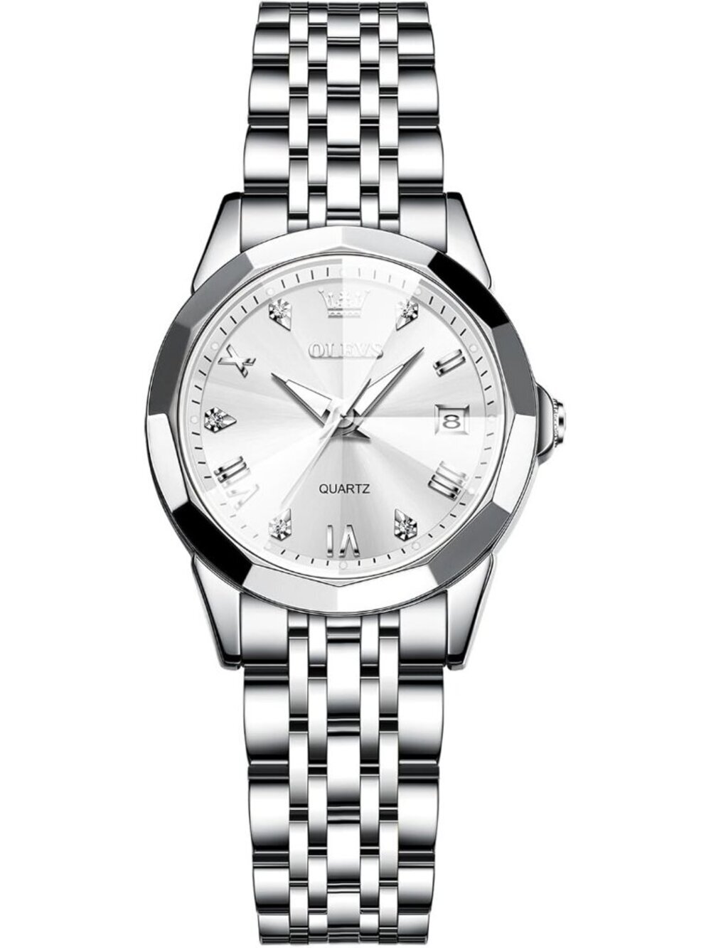 Olevs Women's Silver Stainless Steel Elegant Diamond Roman Numerals Wrist Watch